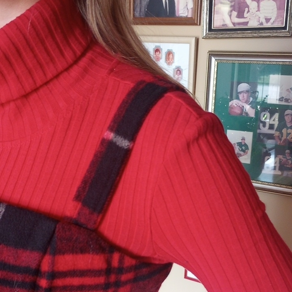 Red Plaid Dress - Classic Plaid Layering Piece - Picture 6 of 12